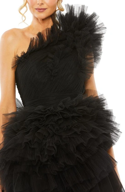 Shop Mac Duggal Ruffle Tulle One-shoulder Minidress In Black