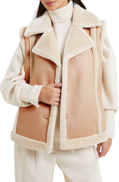 Shop French Connection Belen Faux Fur Trim Faux Leather Vest In Toasted Al