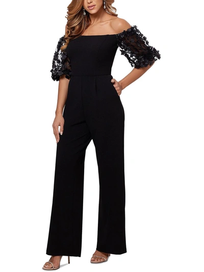 Shop Xscape Womens Knit Off-the-shoulder Jumpsuit In Black