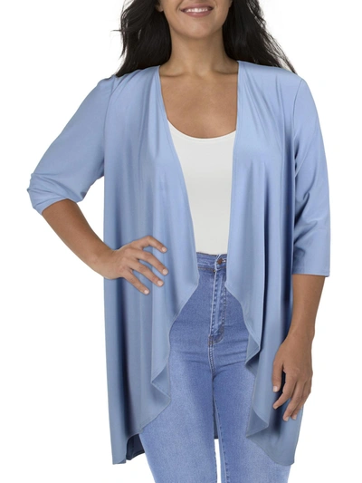 Shop R & M Richards Plus Womens Knit Open Front Duster Blazer In Blue