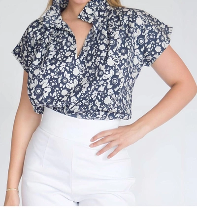 Shop Never A Wallflower Vicki Floral S/s Top In Navy Floral In Blue