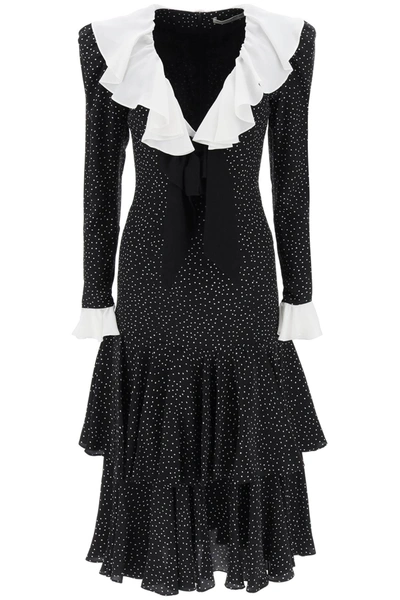 Shop Alessandra Rich Polka Dot Dress With Contrasting Detailing