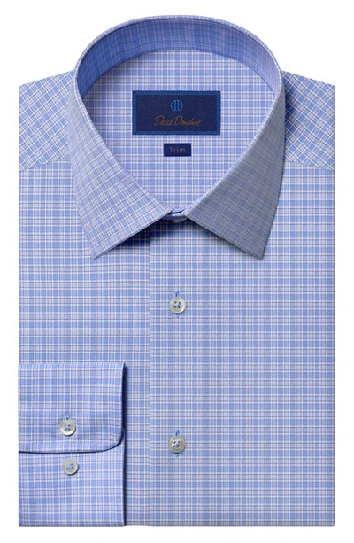 Shop David Donahue Trim Fit Grid Check Cotton Dress Shirt In Blue