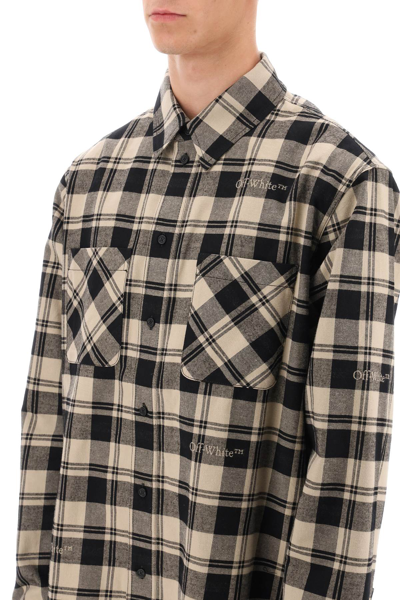 Shop Off-white Flannel Shirt With Logoed Check Motif In Beige Black (beige)