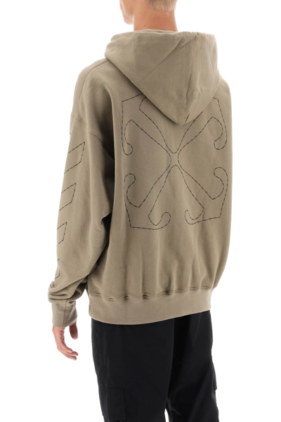 Shop Off-white Hoodie With Topstitched Motifs In Beige Black (khaki)