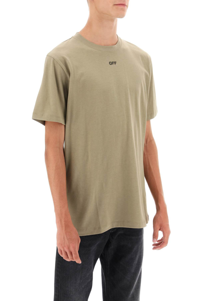 Shop Off-white T-shirt With Back Arrow Embroidery In Beige Black (khaki)