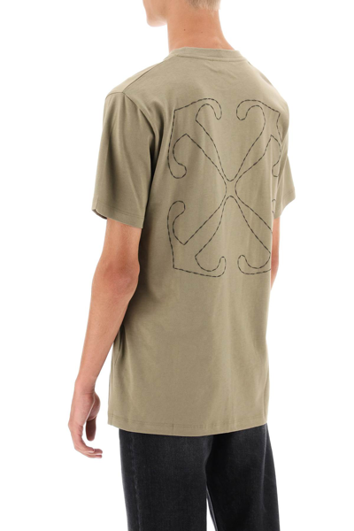 Shop Off-white T-shirt With Back Arrow Embroidery In Beige Black (khaki)