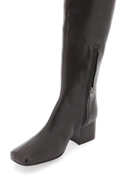 Shop Lemaire Leather Cuissardes Boots In Dark Chocolate (brown)
