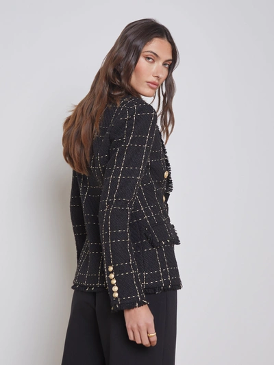 Shop L Agence Kenzie Tweed Blazer In Black/gold