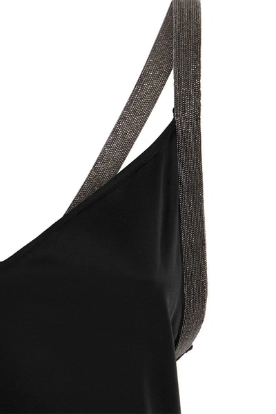 Shop Fabiana Filippi Silk Top With Jewelled Straps In Black