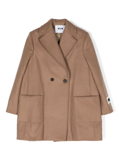 Shop Msgm Brown Wool Blend Single-breasted Coat In Marrone