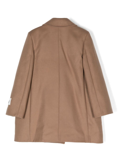 Msgm Logo-patch Double-breasted Coat In Marrone