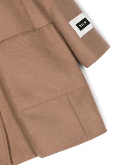 Msgm Logo-patch Double-breasted Coat In Marrone