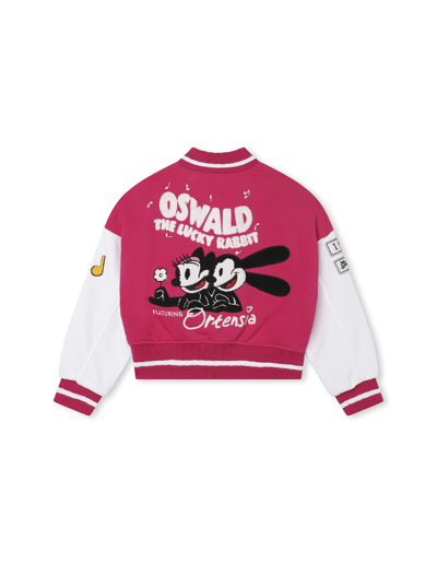 Shop Givenchy Fuchsia Bomber Jacket With Oswald X Disney Patches In Rosa