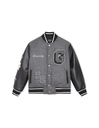 Shop Givenchy Gray And Black Bomber Jacket With Embroidered Patches