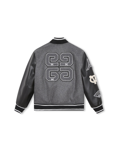 Shop Givenchy Gray And Black Bomber Jacket With Embroidered Patches