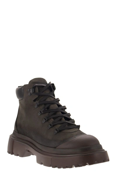 Shop Hogan Greased Nubuck Leather Ankle Boot In Brown