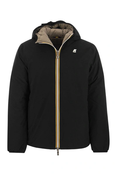 Shop K-way Jack - Reversible Hooded Down Jacket In Black/beige