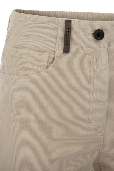 Shop Peserico Milleraies Striped Velvet 5-pocket Trousers In Light Beige
