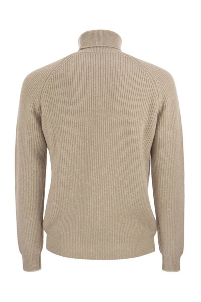 Shop Peserico Wool And Cashmere Turtleneck Sweater In Beige