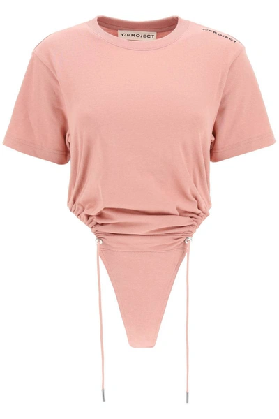 Shop Y/project Y Project Ruched T-shirt Bodysuit In Pink