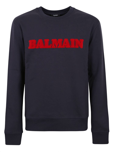 Shop Balmain Flocked Retro Sweatshirt In Blue