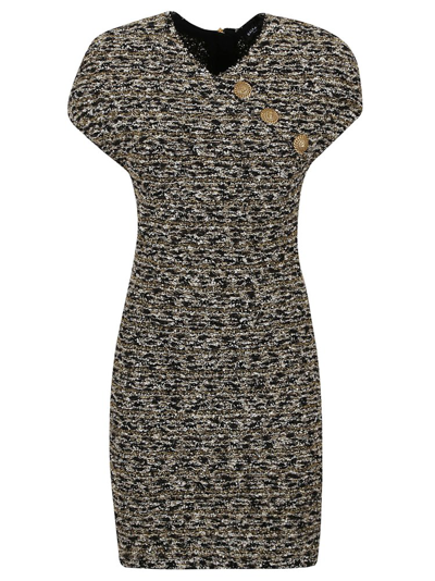 Shop Balmain Lurex Tweed Dress In Gold