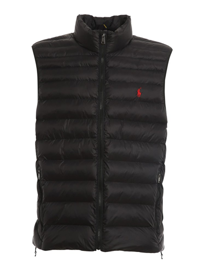 Shop Polo Ralph Lauren Pony Embroidered Padded Gilet In Black