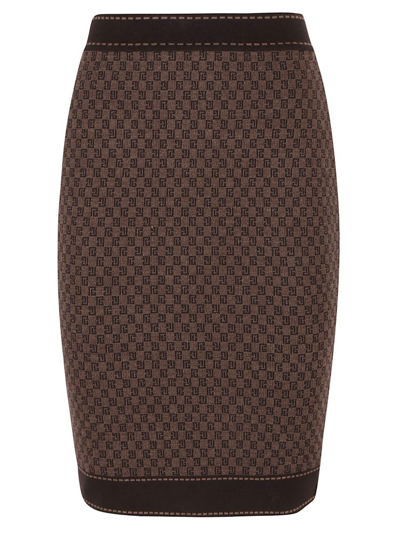 Shop Balmain Mini Monogram Jacquard Skirt In Brown