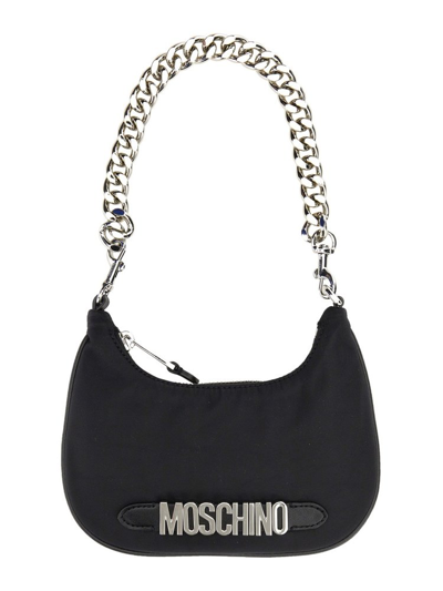 Shop Moschino Logo Plaque Chain In Black
