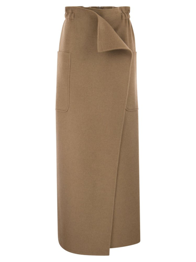 Shop Max Mara Asymmetric Wrap Long Skirt In Brown