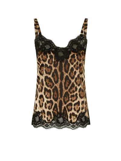 Shop Dolce & Gabbana Leopard Printed Lace Detailed Camisole In Multi