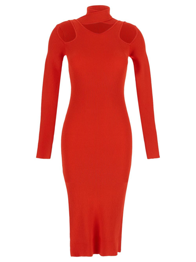 Shop Coperni Cut Out Neck Midi Dress In Red