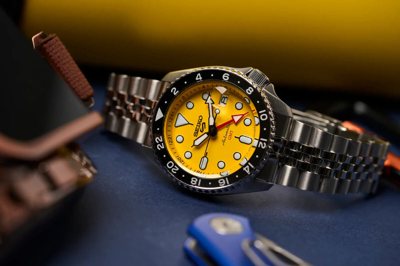 Pre-owned Seiko 5 Five Sports Ssk017 Skx Gmt Automatic Yellow Dial Made Japan(fedex 2 Day)