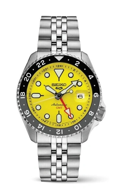 Pre-owned Seiko 5 Five Sports Ssk017 Skx Gmt Automatic Yellow Dial Made Japan(fedex 2 Day)