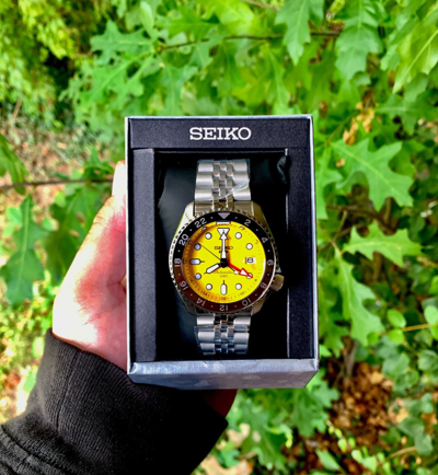 Pre-owned Seiko 5 Five Sports Ssk017 Skx Gmt Automatic Yellow Dial Made Japan(fedex 2 Day)