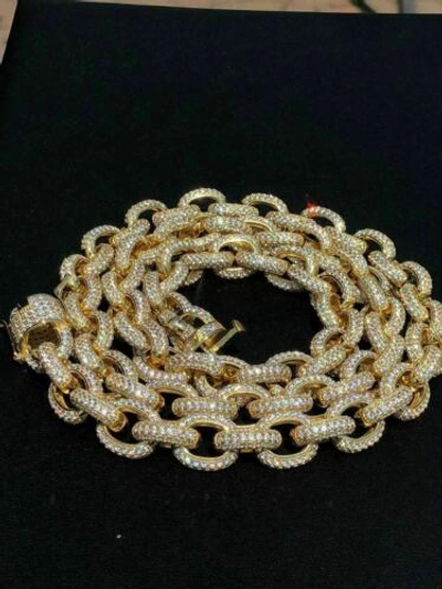 Pre-owned Silver Mens Thick Heavy Rolo Chain 14k Gold Plated Solid 925 Sterling  Hip Hop Cz