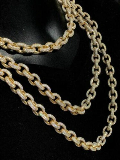 Pre-owned Silver Mens Thick Heavy Rolo Chain 14k Gold Plated Solid 925 Sterling  Hip Hop Cz