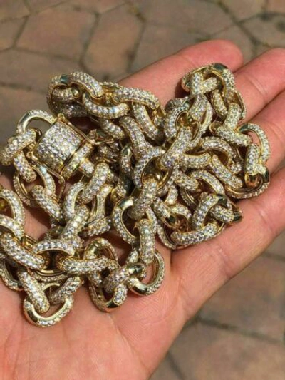 Pre-owned Silver Mens Thick Heavy Rolo Chain 14k Gold Plated Solid 925 Sterling  Hip Hop Cz