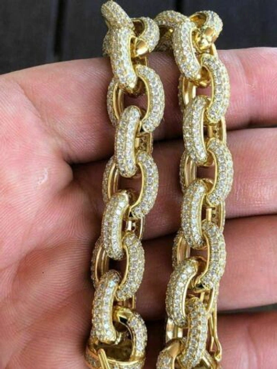 Pre-owned Silver Mens Thick Heavy Rolo Chain 14k Gold Plated Solid 925 Sterling  Hip Hop Cz