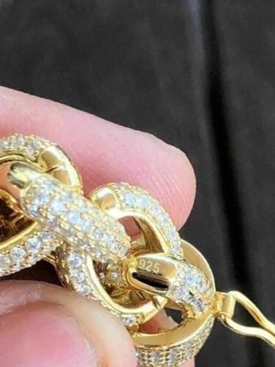 Pre-owned Silver Mens Thick Heavy Rolo Chain 14k Gold Plated Solid 925 Sterling  Hip Hop Cz