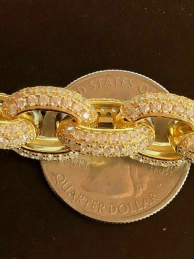 Pre-owned Silver Mens Thick Heavy Rolo Chain 14k Gold Plated Solid 925 Sterling  Hip Hop Cz