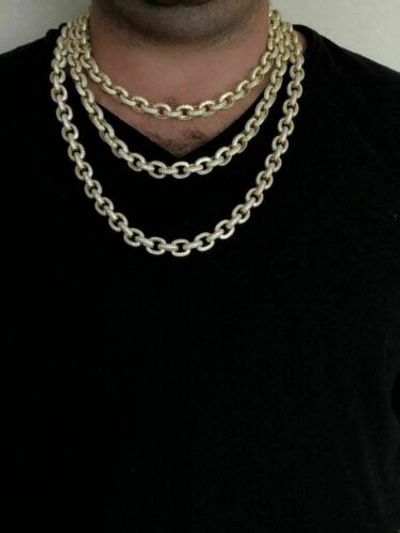 Pre-owned Silver Mens Thick Heavy Rolo Chain 14k Gold Plated Solid 925 Sterling  Hip Hop Cz