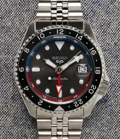 Pre-owned Seiko 5 Five Sports Ssk019 Skx Gmt Automatic Black Dial Made Japan (fedex 2 Day)