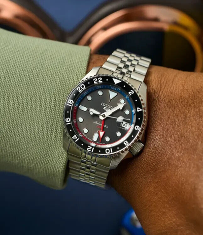 Pre-owned Seiko 5 Five Sports Ssk019 Skx Gmt Automatic Black Dial Made Japan (fedex 2 Day)