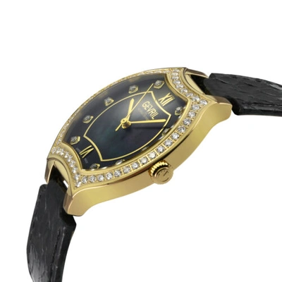 Pre-owned Gevril Women's 11227 Lugano Swiss Quartz Diamond Black Mop Dial Leather Watch