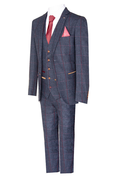 Pre-owned Paul Andrew Mens Herringbone Tweed Suit 3 Piece Navy Blue Peaky Blinders 1920s Tailored Fit