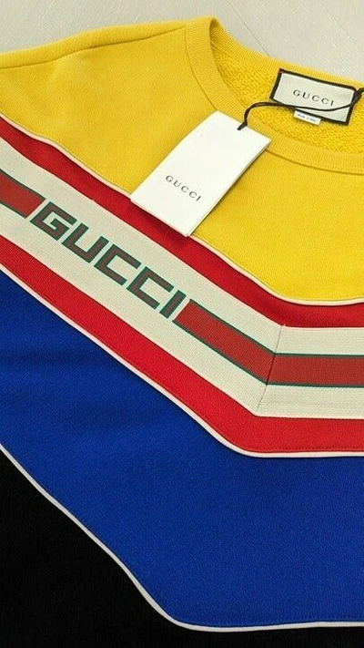 Pre-owned Gucci Men's Chevron Stripe Sweatshirt Multi Color Size S (msrp $1,800) In Multicolor