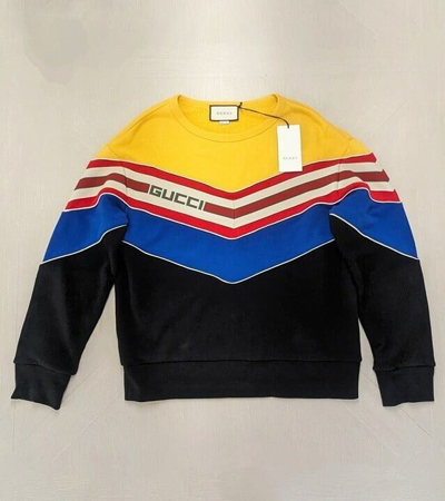 Pre-owned Gucci Men's Chevron Stripe Sweatshirt Multi Color Size S (msrp $1,800) In Multicolor
