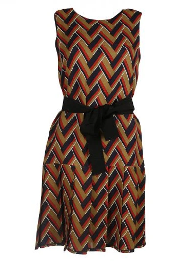 Gucci Chevron Pleated Dress In Red